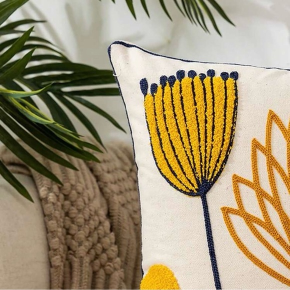 Embroidered Lotus Flower Throw Pillow Cover - Picture 2 of 5